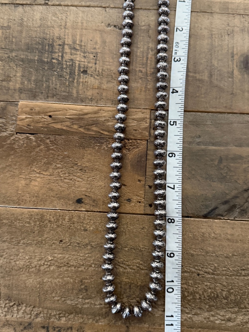 Vintage Hand Stamped Sterling Silver Beaded Necklace 23” - Picture 3 of 9